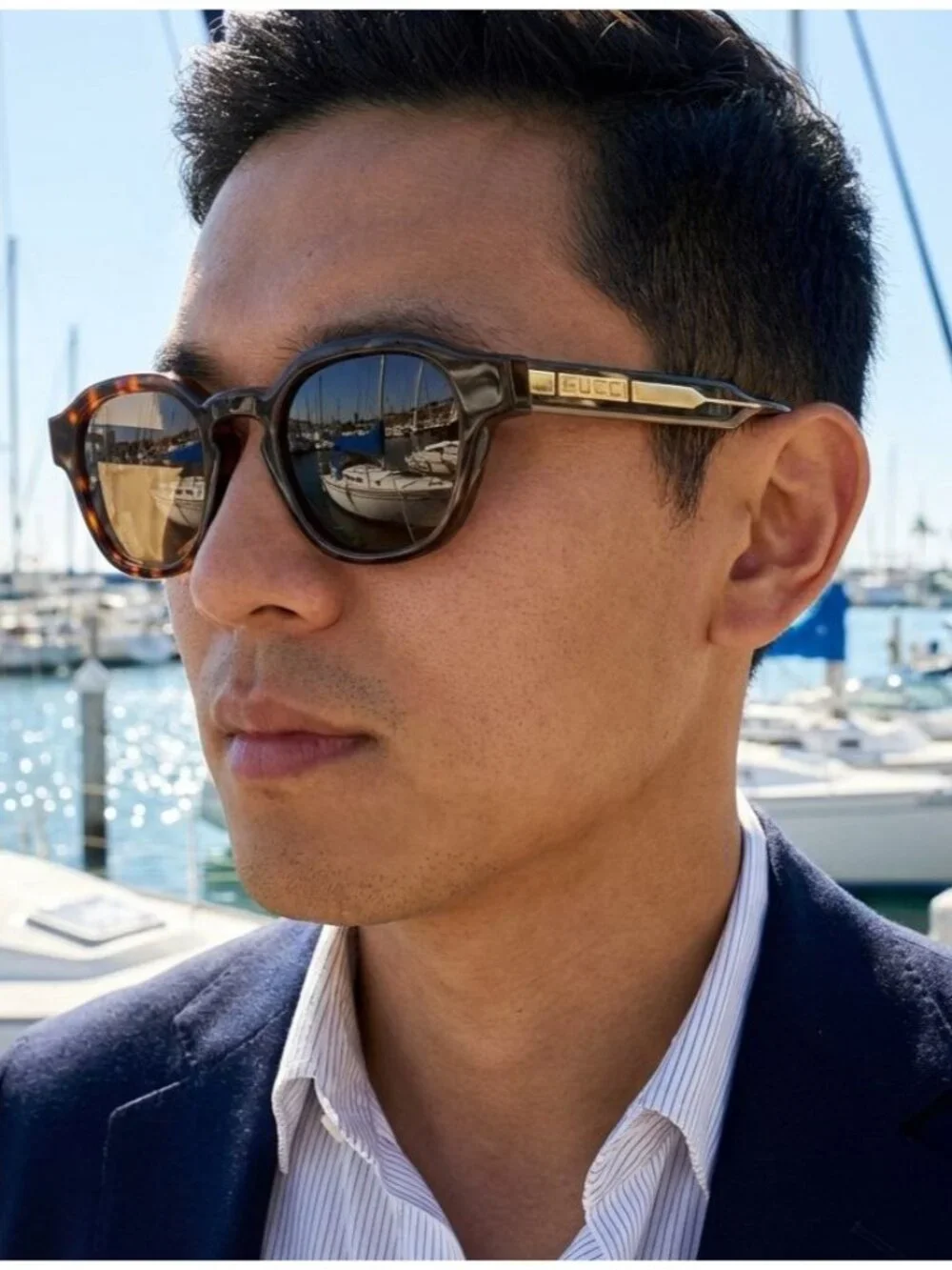 Gucci GG1730S 002 Sunglasses Havana Square Frame, Brown Lenses